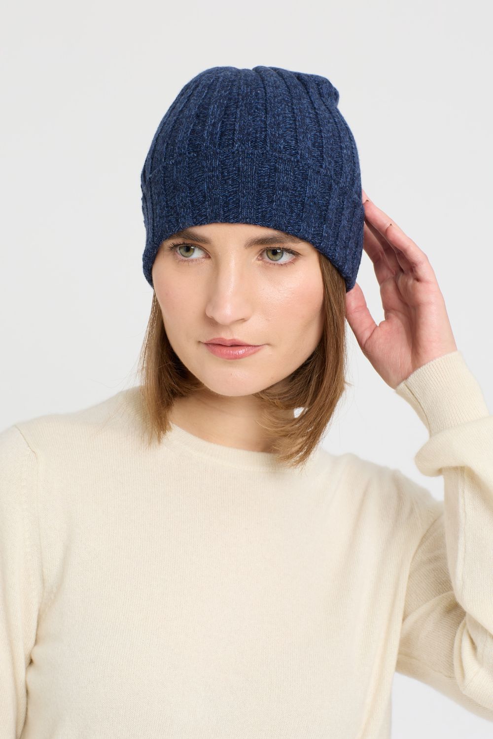 Ribbed Mouliné Cashmere Beanie 21×23 cm | Made in Tuscany - Image 3