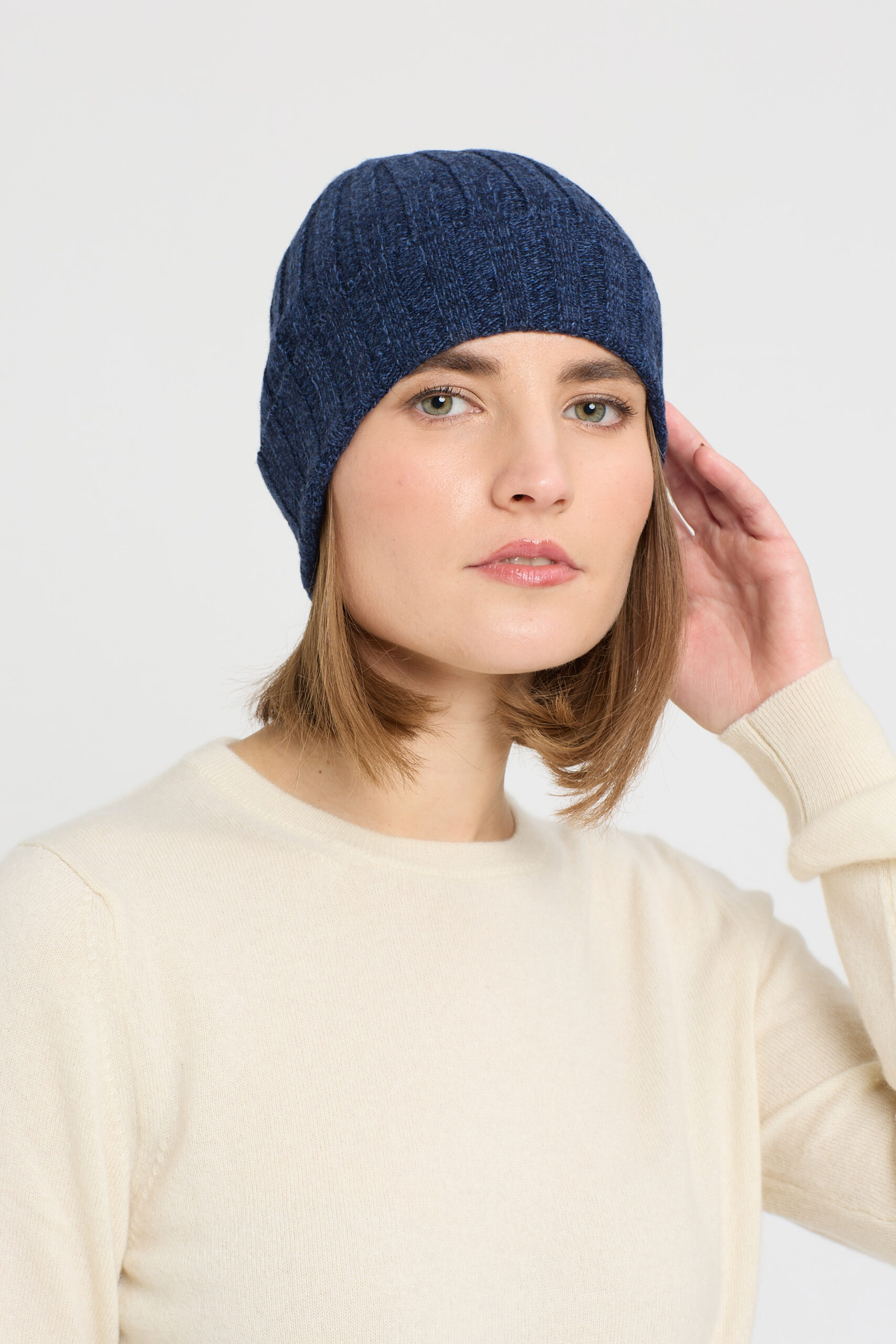 Ribbed Mouliné Cashmere Beanie 21×23 cm | Made in Tuscany