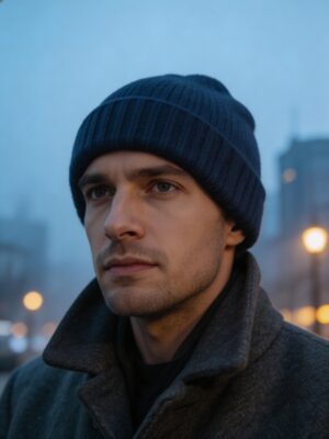 Unisex Pure Cashmere Beanie – Plain Knit with Ribbed Cuff